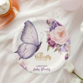 ピンクパープルフローラバタフライガールベビーシャワー ペーパープレート