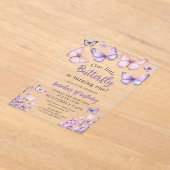 ピンクパープルフローラバタフライガール1st誕生日 アクリル招待状 (レイダウン)