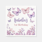 ピンクパープルフローラバタフライガール1st誕生日 スタンダードカクテルナプキン (正面)