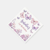 ピンクパープルフローラバタフライガール1st誕生日 スタンダードカクテルナプキン (角)