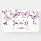 ピンクパープルフローラバタフライガール1st誕生日 横断幕 (横)