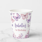 ピンクパープルフローラバタフライガール1st誕生日 紙コップ (正面)