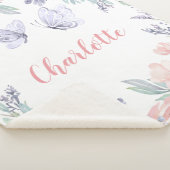 ピンクパープルフローラバタフライパーソナライズされたガール シェルパブランケット (3/4)