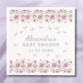 ピンクパープルフローラバタフライベビーシャワー スタンダードカクテルナプキン