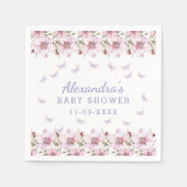 ピンクパープルフローラバタフライベビーシャワー スタンダードカクテルナプキン (正面)