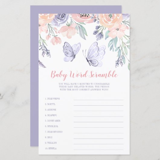 ピンクパープルフローラバタフライワードスクランブルゲーム (正面/裏面)