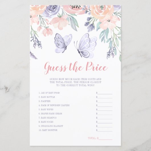 ピンクパープルフローラバタフライ価格ゲームを推測 (正面)