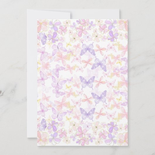 ピンクパープルフローラバタフライ誕生日 招待状 (裏面)