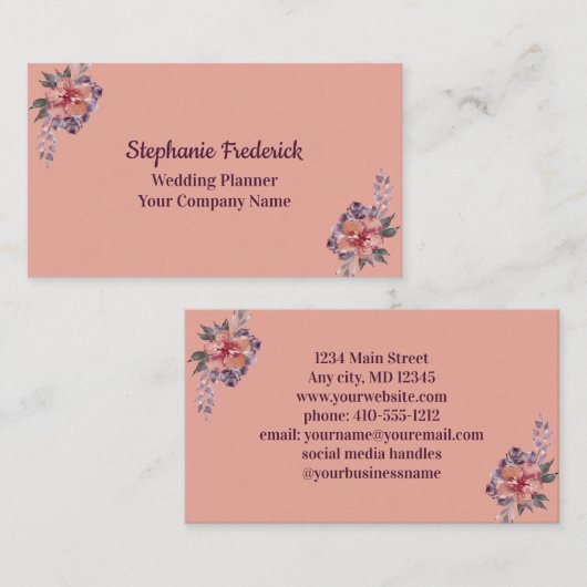 ピンクパープルフローラフェミニン名刺 名刺 (正面/裏面)