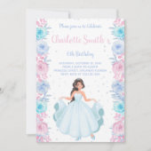 ピンクパープルフローラプリンセス誕生日招待状 招待状 (正面)