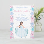 ピンクパープルフローラプリンセス誕生日招待状 招待状 (スタンド正面)