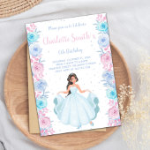 ピンクパープルフローラプリンセス誕生日招待状 招待状