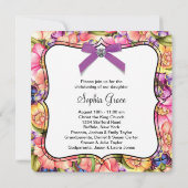 ピンクパープルフローラベビーガールフォト《キリスト教》洗礼式や命名式 招待状 (裏面)