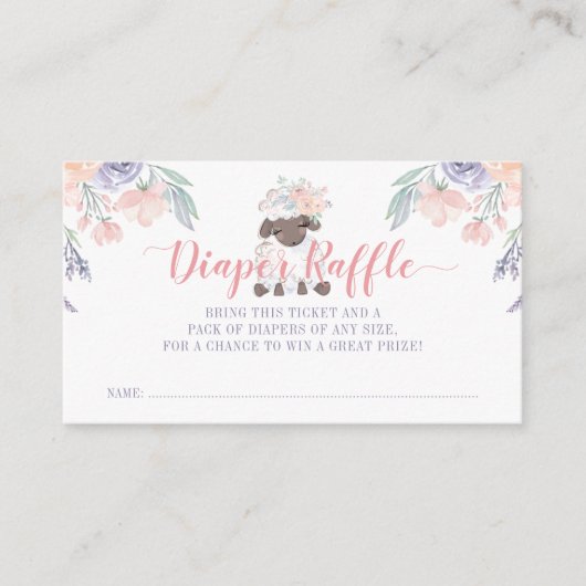 ピンクパープルフローララムガールおむつラッフルチケット エンクロージャーカード (正面)