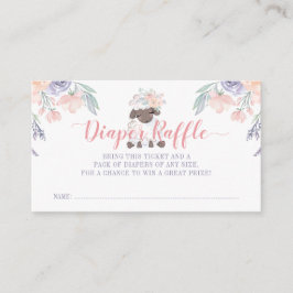 ピンクパープルフローララムガールおむつラッフルチケット エンクロージャーカード