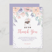 ピンクパープルフローララムガールベビーシャワー サンキューカード (正面/裏面)