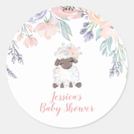 ピンクパープルフローララムガールベビーシャワー ラウンドシール