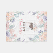 ピンクパープルフローララムパーソナライズされたガール フリースブランケット (正面(横))