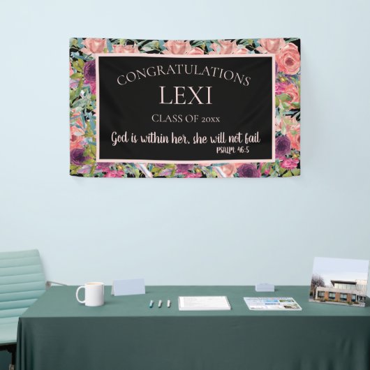 ピンクパープルフローラ卒業キリスト教聖書 横断幕 (トレードショー)