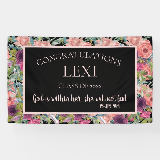 ピンクパープルフローラ卒業キリスト教聖書 横断幕 (横)