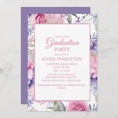 ピンクパープルフローラ卒業パーティー 招待状 (正面/裏面)