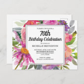 ピンクパープルフローラ女子70誕生日 インビテーションポストカード (正面/裏面)