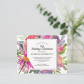 ピンクパープルフローラ女子75誕生日 インビテーションポストカード (スタンド正面)