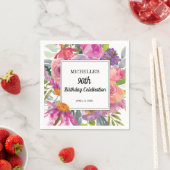 ピンクパープルフローラ女子90誕生日 スタンダードカクテルナプキン (インサイチュ)