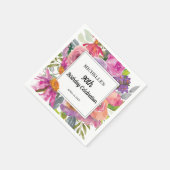 ピンクパープルフローラ女子90誕生日 スタンダードカクテルナプキン (角)