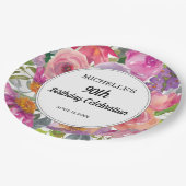 ピンクパープルフローラ女子90誕生日 ペーパープレート (アングル)