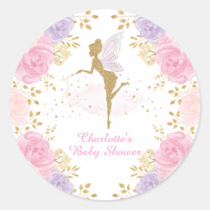 ピンクパープルフローラ妖精誕生日ベビーガールシャワー ラウンドシール