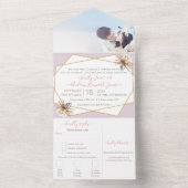 ピンクパープルフローラ幾何学的金ゴールド結婚フレームA オールインワン招待状 (内側)