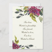 ピンクパープルフローラ水の色クリスチャン結婚ズ セーブザデート (裏面)