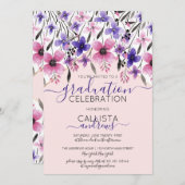 ピンクパープルフローラ水彩卒業パーティー 招待状 (正面/裏面)
