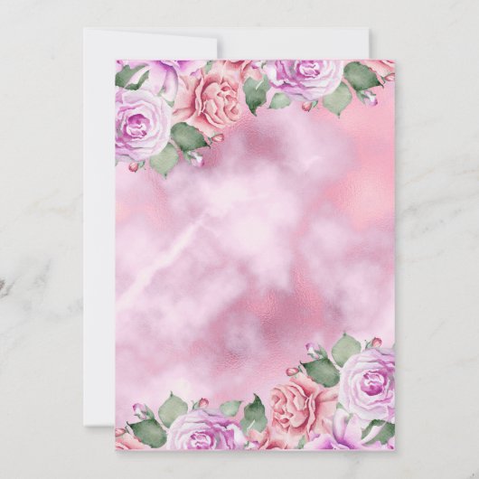 ピンクパープルフローラ水彩誕生日パーティー 招待状 (裏面)