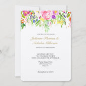 ピンクパープルフローラ水彩金ゴールドスパークル結婚ズ 招待状 (正面)