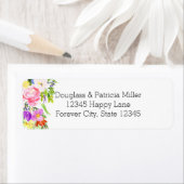 ピンクパープルフローラ水彩金ゴールドスパークル ラベル (インサイチュ)