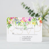 ピンクパープルフローラ水彩金ゴールドスパークルRSVP 出欠カード (スタンド正面)