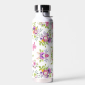 ピンクパープルフローラ水色パーソナライズされた ウォーターボトル (左面)