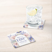 ピンクパープルフローラ神フレーム100th誕生日パーティー スクエアペーパーコースター (インサイチュ)