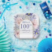 ピンクパープルフローラ神フレーム100th誕生日パーティー ペーパープレート (パーティー)