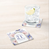 ピンクパープルフローラ神フレーム21st誕生日パーティー スクエアペーパーコースター (インサイチュ)