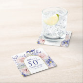 ピンクパープルフローラ神フレーム50th誕生日パーティー スクエアペーパーコースター (インサイチュ)