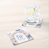 ピンクパープルフローラ神フレーム70th誕生日パーティー スクエアペーパーコースター (インサイチュ)