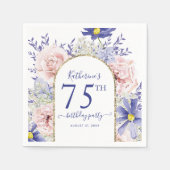 ピンクパープルフローラ神フレーム75th誕生日パーティー スタンダードカクテルナプキン (正面)