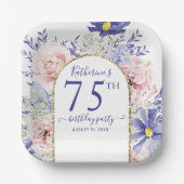 ピンクパープルフローラ神フレーム75th誕生日パーティー ペーパープレート (正面)