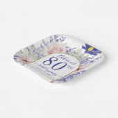 ピンクパープルフローラ神フレーム80th誕生日パーティー ペーパープレート (傾斜あり)