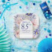ピンクパープルフローラ神フレーム85th誕生日パーティー ペーパープレート (パーティー)