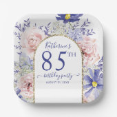 ピンクパープルフローラ神フレーム85th誕生日パーティー ペーパープレート (正面)