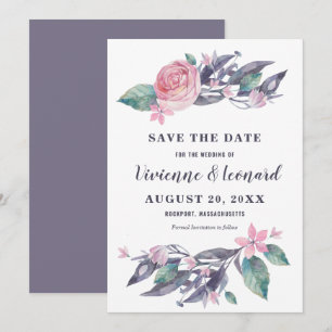ピンクパープルフローラ結婚式の日付カードを保存